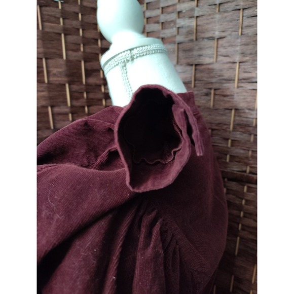 Laura Ashley Vintage Corduroy Midi Dress Sz 8 Modest Burgundy Purple Puff Sleeve - Picture 4 of 16